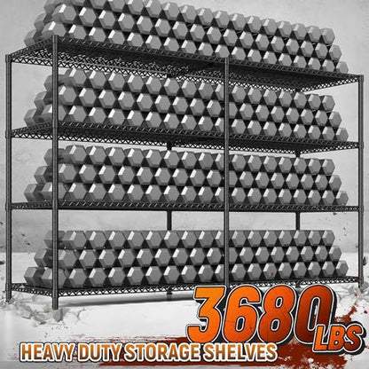 81.5''W Storage Shelves 3680LBS Garage Shelving Heavy Duty 4 Tier Metal Shelving Unit Adjustable Wire Shelf and Storage Pantry Shelves for Kitchen Garage (2 Count)