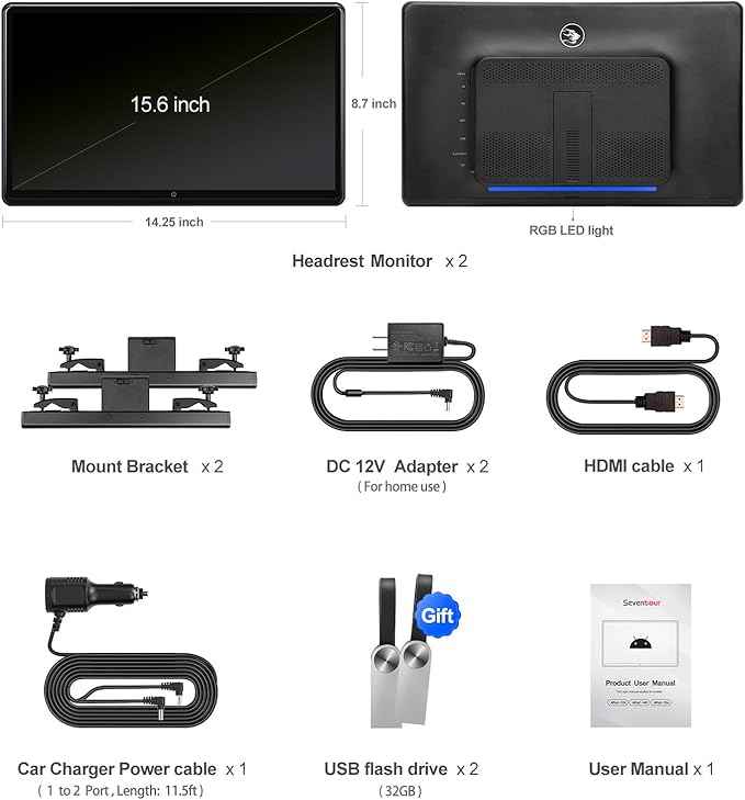 15.6 inch 4K Android Portable Car TV Headrest Monitor Tablet for Cars Back seat, Support Phone Wireless mirroring Touch Screen,with WiFi/Bluetooth/HDMI/USB/FM/Multimedia Video Player