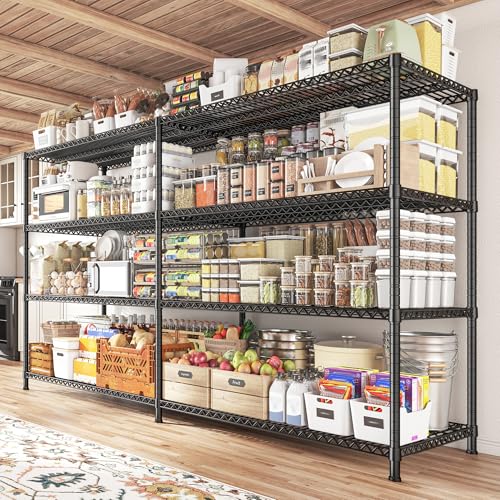 81.5''W Storage Shelves 3680LBS Garage Shelving Heavy Duty 4 Tier Metal Shelving Unit Adjustable Wire Shelf and Storage Pantry Shelves for Kitchen Garage (2 Count)