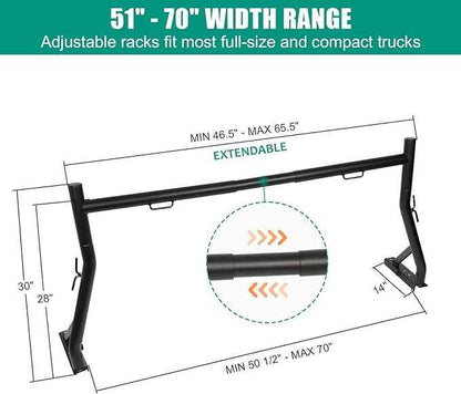 Non-Drilling Truck Rack, Heavy Duty Steel Extendable Truck Bed Ladder Rack, Fit for 52" to 71" Wide Truck Bed, 800 lb. Capacity