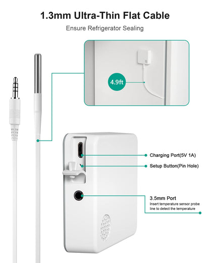 WiFi Thermometer Freezer Alarm, Email Alert, App Notification, Data Record Export, No Subscription Fee, 2 Remote Wireless Temperature Sensors for Refrigerator, Freezer, Hot Tub