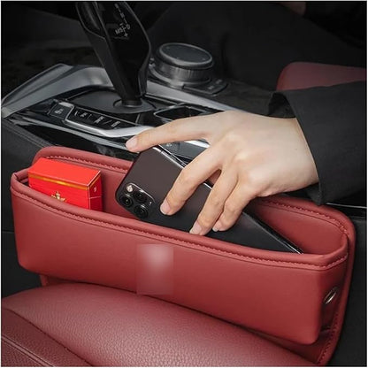 Leather Car Seat Gap Organizer Crevice Side Storage Box Filler Side Storage Pocket Compatible For Tesla Model 3/S/X/Y/Roadster(Red)