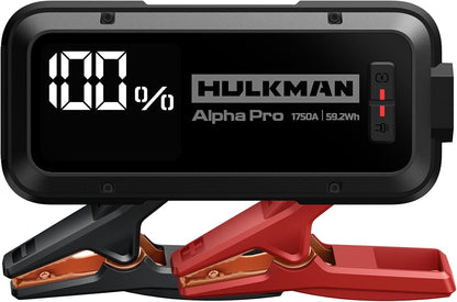 Hulkman Alpha Pro Solid Black, 1750A 59.2Wh Car Jump Starter Portable, High-Capacity Battery Booster & Jumper Cables, 3.3" Display Jump Box, PD65W in&Out, 12V Battery Pack for 8.0L Gas/5.0L Diesel