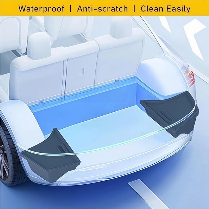 GGCLIMAX Trunk Side Storage Box Compatible with Tesla Model 3 Highland 2024-2025 Odorless TPE Organizer with Felt/TPE Lid Wet Item Storage Extra Space Solution((Flocking) Full Set)