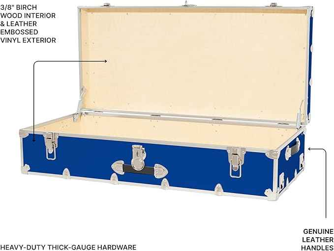 Rhino Trunk & Case Trundle Home Storage & College Trunk With Wheels - 44”x20”x12” - 1500+ lbs Capacity. USA Made Secure Under-Dorm Bed Footlocker for Clothes and Food, and Underbed Shoe Storage Box