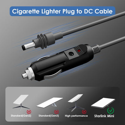 Starlink Mini Car Adapter Cable, 12V Cigarette Lighter to DC Power Cord, 10ft 18AWG Waterproof Charger for Starlink Mini Satellite Internet – 12 Volt Car Adapter (RV, Truck, Off-Grid Setup)