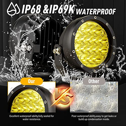 5Inch 160W Round Offroad Lights 18800LM LED Amber Fog Lights Yellow Driving Light Bar Off Road Spot Light Pods With Wiring Harness IP69K for Car Trucks SUV