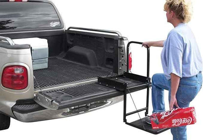 Great Day Truck N' Buddy Folding Tailgate Step/Seat Platform for Work Flatbed Trucks and Equipment Trailers - 300 lbs Weight Capacity - Black Powder-Coated Finish, TNB2000B