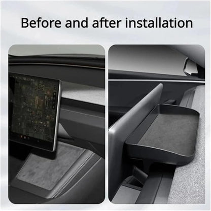 Dashboard Storage Box Central Control Suede Instrument Storage Compatible For Tesla Model 3 Highland 2024 Modification Interior Accessories(Tundra green)