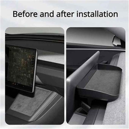 Dashboard Storage Box Central Control Suede Instrument Storage Compatible For Tesla Model 3 Highland 2024 Modification Interior Accessories(Nitrogen blue)