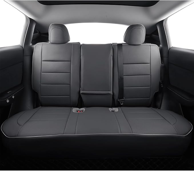 EKR Model Y Seat Covers for Tesla Model y 2020 2021 2022 2023 2024 2025 Long Range/Performance/Standard Range (Only for 5 Seats),Leather Car Seat Cover Full Set,Faux Leather (Gray)