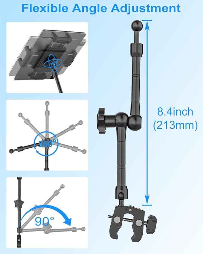 Tablet Mount for Car, Car Rear View Mirror Tablet Phone Holder, [Metal Adjustable Arm] Truck Rearview Mirror Clip for iPad Pro Air Mini, Galaxy Tab, iPhone 16 and 4.7-12.9" Devices