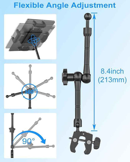 Tablet Mount for Car, Car Rear View Mirror Tablet Phone Holder, [Metal Adjustable Arm] Truck Rearview Mirror Clip for iPad Pro Air Mini, Galaxy Tab, iPhone 16 and 4.7-12.9" Devices
