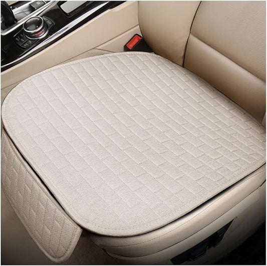 Front Car Seat Cover, Anti-Slip Breathable Linen Bottom Seat Protector Covers with Storage Pockets, Universal Front Driver Seat Pad Mat for Cars SUVs Truck Van (Beige)