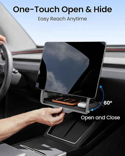 REEVAA Upgraded Tesla Model Y Hidden Under Screen Storage Box for Model Y 2020-2026 (Fit New Model Y Juniper) [One-tap Open & Stable Installation] Model Y Accessories, Center Console Organizer Tray
