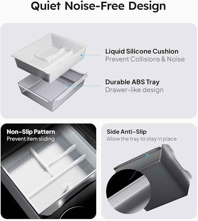 Wigoo Center Console Organizer for Tesla Model Y Juniper (Only Premium & Performance 2025 2026) and All Model 3 Highland Accessories [Double-Layer Storage, Smooth Sliding] 4PCS White