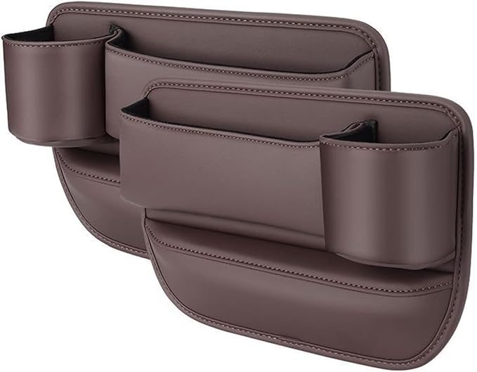Car Seat Gap Storage Bag for Tesla Model Y 2023-2024, 2 Pack Universal Leather Front Filler Organizer Box with Cup Holder, Premium for Keys Phone Glasses Cards, D/Coffee