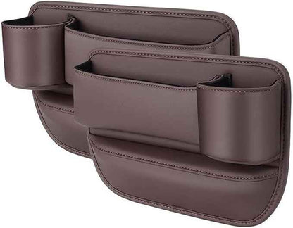 Car Seat Gap Storage Bag for Tesla Model 3 S X Y 2012-2025, 2 Pack Universal Leather Front Filler Organizer Box with Cup Holder, Premium for Keys Phone Glasses Cards, D/Coffee