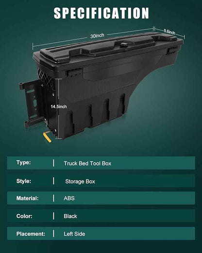 SCITOO Truck Bed Tool Box for Dodge Ram 1500 2019-2021 Left Driver Side,Multi-Compartment Dividers Organized Storage,Heavy Duty & No-Drill Installation