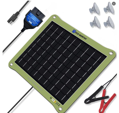 Upgrade 7.5W Solar Car Battery Charger Maintainer 12V Waterproof Solar Panel Portable Solar Trickle Charger for Car Truck Boat Lawn Mower RV Trailer Tractor Utility Vehicle Battery