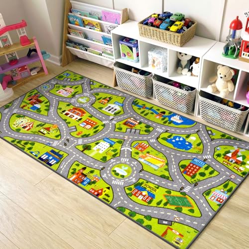 Washable Kids City Road Play Rug
