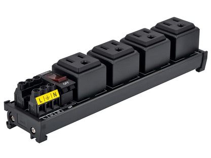 DIN Rail Mount AC 120V NEMA 5-15R 4 Receptacles Outlet Power Strip Module, with Rocker Switch Thermal Circuit Breaker Overload Protector