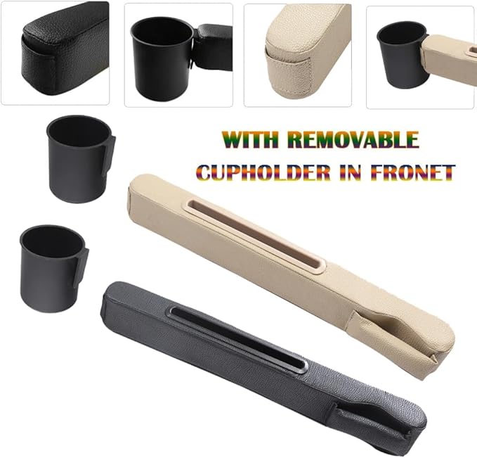 Car Seat Gap Filler 2 Pack,Car Seat Gap Filler Organizer,Car Seat Gap Plug with Storage Slot,3 in 1 Car Seat Gap Filler with Cup Holder,Prevent Small Items from Falling(Beige)