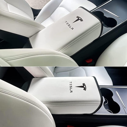 Car Armrest Cover for Tesla Model 3 Y Leather Center Console Armrest Box Cover Anti-Scratch Protector Pad Interior Accessories for Tesla Model 3 Model Y 2017-2023