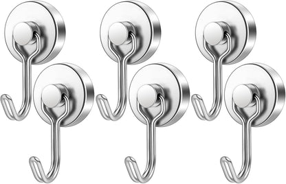 FINDMAG Strong Magnetic Hooks, 40lbs+ Magnetic Hooks Heavy Duty 2025 Cruise Ship Essentials, Strong Neodymium Magnet Hooks for Classroom, Home, Refrigerator, Locker Accessories, 6 Pack, Silver