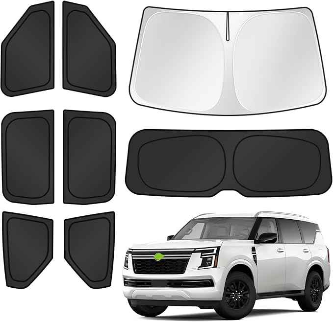 Sunshades for 2025 2026 Nissan Armada Accessories Windshield Sun Shade Side Rear Window Shade Cover Sun Visor Shield Privacy Protection for Camping Keep Vehicle Cool Black 8PCS