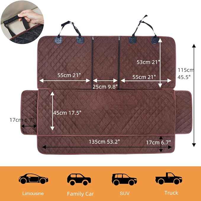 Dog Car Seat Cover for Back Seat Cover for Kids,Non Stick Fur Rear Seat Protector for Pet,Nonslip Waterproof Universal Fit Interior Backseat Covers for Auto Van SUV (Large, Coffee Brown)