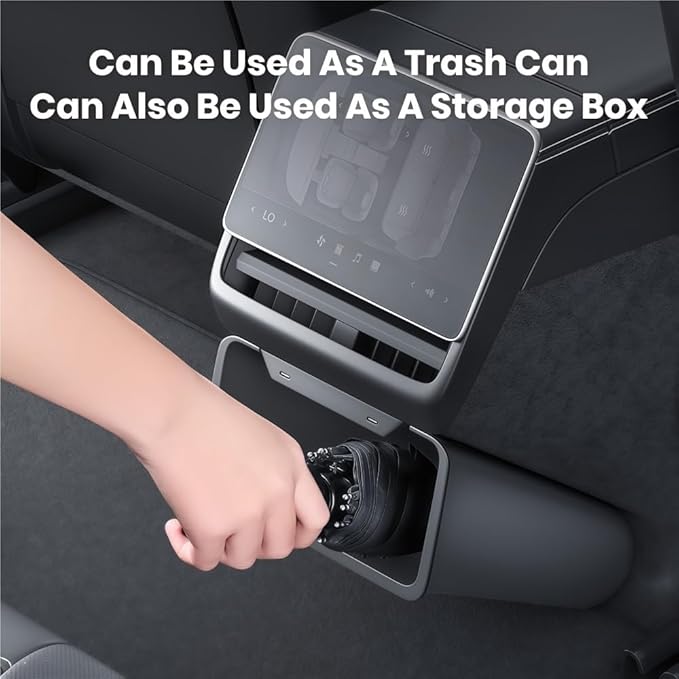 GGCLIMAX Rear Seat Trash Can Storage Box Compatible with Tesla Model 3 Y Compatible with Highland Juniper Magnetic Garbage Bin Non-Destructive Installation Dual-Purpose Interior Organizer