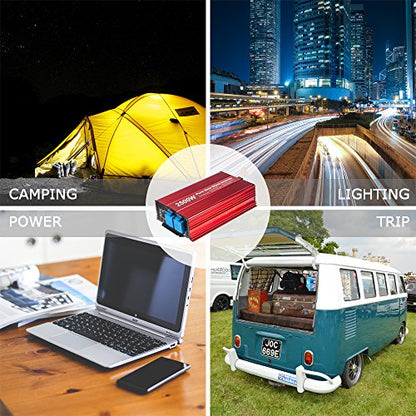 2500W Pure Sine Wave Inverter 12V to 120V AC with 2 AC outlets