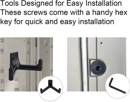 16 Pcs Storage Shed Hooks Set for Suncast, 5 Black V Shaped Tool Hooks Organizer with Long Screw Wrench Short Screw Compatible with Suncast/Craftsman Storage Shed Accessories
