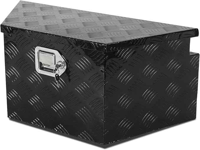 confote 26 Inch Heavy Duty Aluminum Stripes Plated Tool Box Pick Up Truck Bed RV Trailer Tongue Toolbox Waterproof Storage Organizer with Lock and Keys - 26 X 11.8 X 12 inch,Black