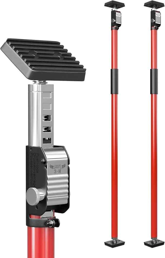 3-H Truck Cargo Bar, 43"-77" Adjustable Support Pole All Metal,Cabinet Jack,Truck Bed Divider with Self-Locking Spring Ratchet - Load Lock Bar for Vans, SUVs & Trucks,Red,2pc