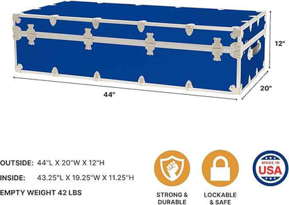 Rhino Trunk & Case Trundle Home Storage & College Trunk With Wheels - 44”x20”x12” - 1500+ lbs Capacity. USA Made Secure Under-Dorm Bed Footlocker for Clothes and Food, and Underbed Shoe Storage Box