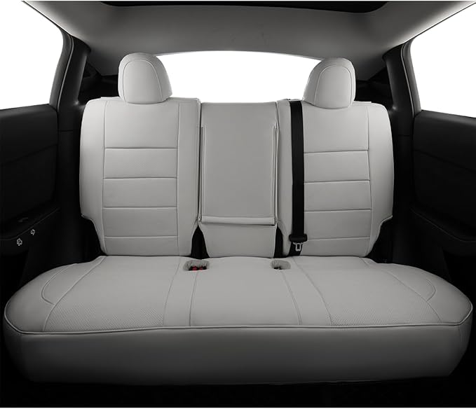 EKR Model Y Seat Covers for Tesla Model Y 2026 (Only for 5 Seats),Waterproof Seat Protectors,Leather Car Seat Cover Full Set,Faux Leather (White)