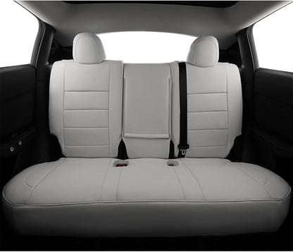 EKR Model Y Seat Covers for Tesla Model Y 2026 (Only for 5 Seats),Waterproof Seat Protectors,Leather Car Seat Cover Full Set,Faux Leather (White)