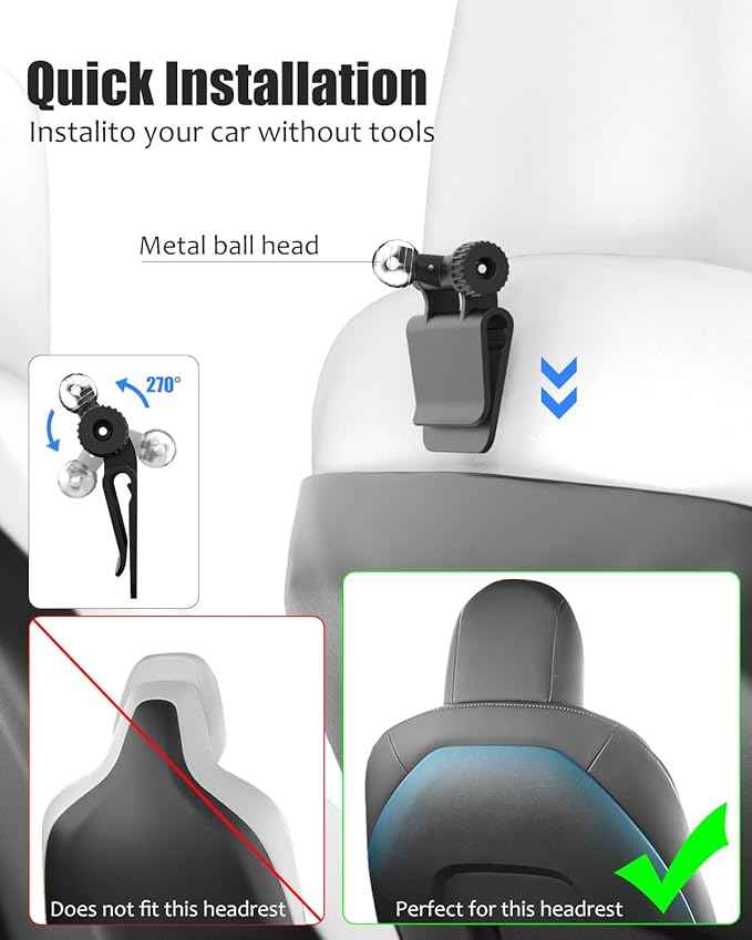 Tesla Back Seat Tablet Mount for Model 3/Y, [Anti-Drop] Tesla Headrest iPad Holder with 360° Adjustable Road Trip Essentials for Kids Fits All 4.7-12.9'' Devices