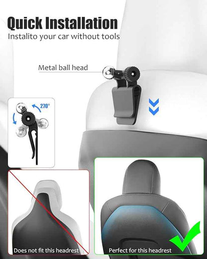 Tesla Back Seat Tablet Mount for Model 3/Y, [Anti-Drop] Tesla Headrest iPad Holder with 360° Adjustable Road Trip Essentials for Kids Fits All 4.7-12.9'' Devices