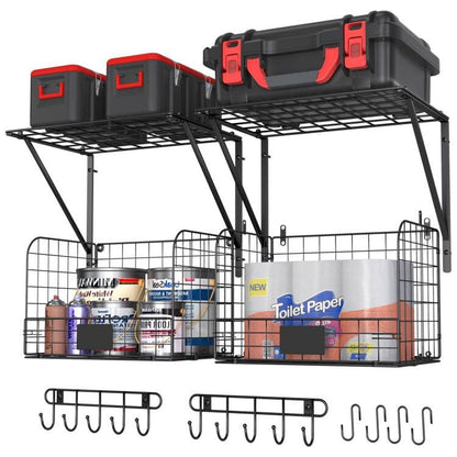 2 Pack Garage Shelves Wall Mounted with Wire Baskets (2 Count)