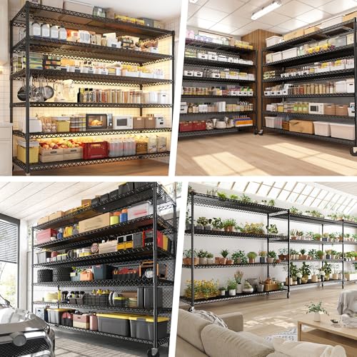 6 Tier Wire Shelving Units with Wheels (2 Count)