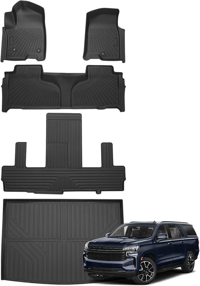 Floor Mats for Chevy Suburban & GMC Yukon XL 7 Seats 2021-2025 2026 All Weather Cargo Liner for Suburban Accessories Carpet TPE Heavy Duty Floor Mat (2nd Row Bucket Seats)
