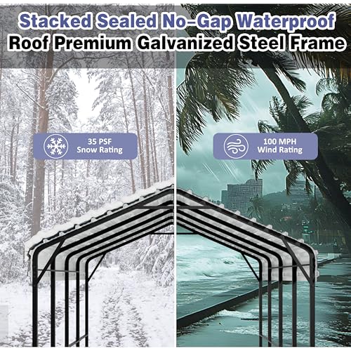 JY QAQA 12 x 20 FT Heavy Duty Metal Carport Canopy with Galvanized Steel Roof
