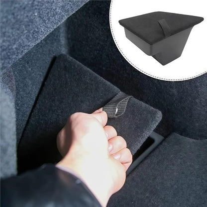 GGCLIMAX Rear Trunk Left Side Storage Box Compatible for Tesla Model 3 2020-2023 TPE+Flocking Material Black Trunk Organizer With Drawstring Partition Decoration Car Accessories