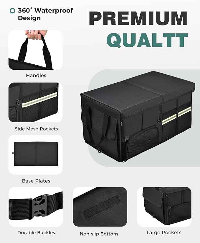 FLORICH Trunk Organizer with Breathable Shoe Storage for Suv, Waterproof Car Organizers Collapsible, Large Trunk Organizer Back Seat Storage for Car