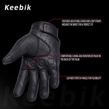 Goatskin Leather Motorcycle Motorbike Powersports Racing Gloves Reflective Skull Touchscreen for Men and Women Model