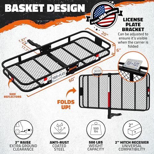 500 Lb Capacity Steel Trailer Hitch Cargo Carrier for 2" Receivers