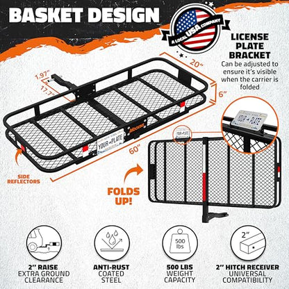 500 Lb Capacity Steel Trailer Hitch Cargo Carrier for 2" Receivers
